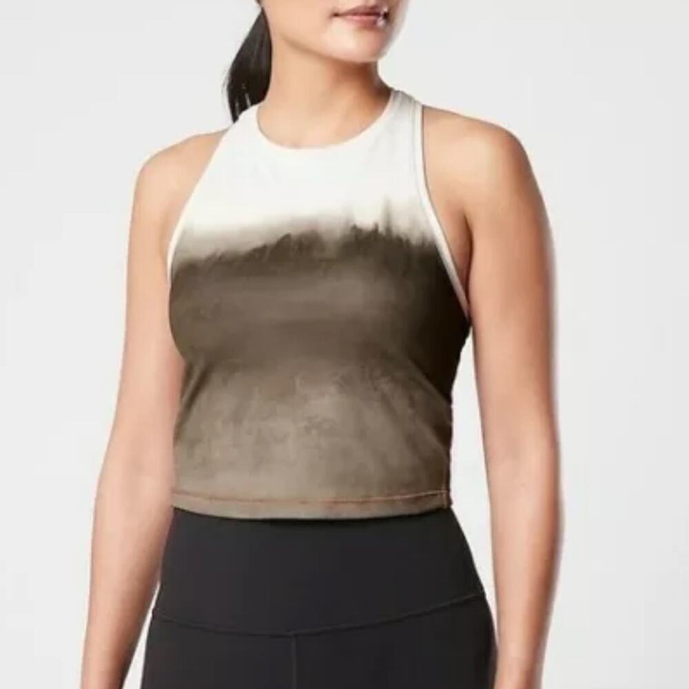 Athleta Shanti Watercolor Brown Stripe Tank Crop Top